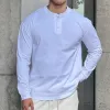 Men's Vintage Casual Solid Color Henley Long Sleeve T-Shirt 56104047TO sold by Manly