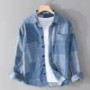 Men's Casual Cotton Contrast Lapel Slim Long Sleeve Denim Shirt 25905998M sold by Manly