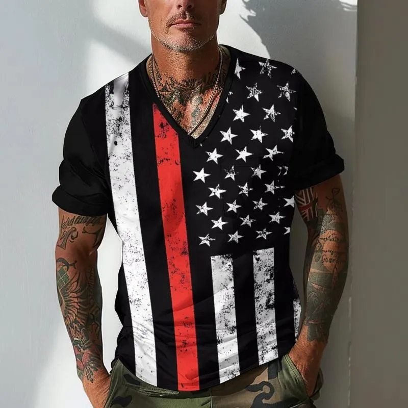 Men's V-Neck Flag Print Short-Sleeved T-Shirt 86666094Y sold by Manly product image thumbnail 2