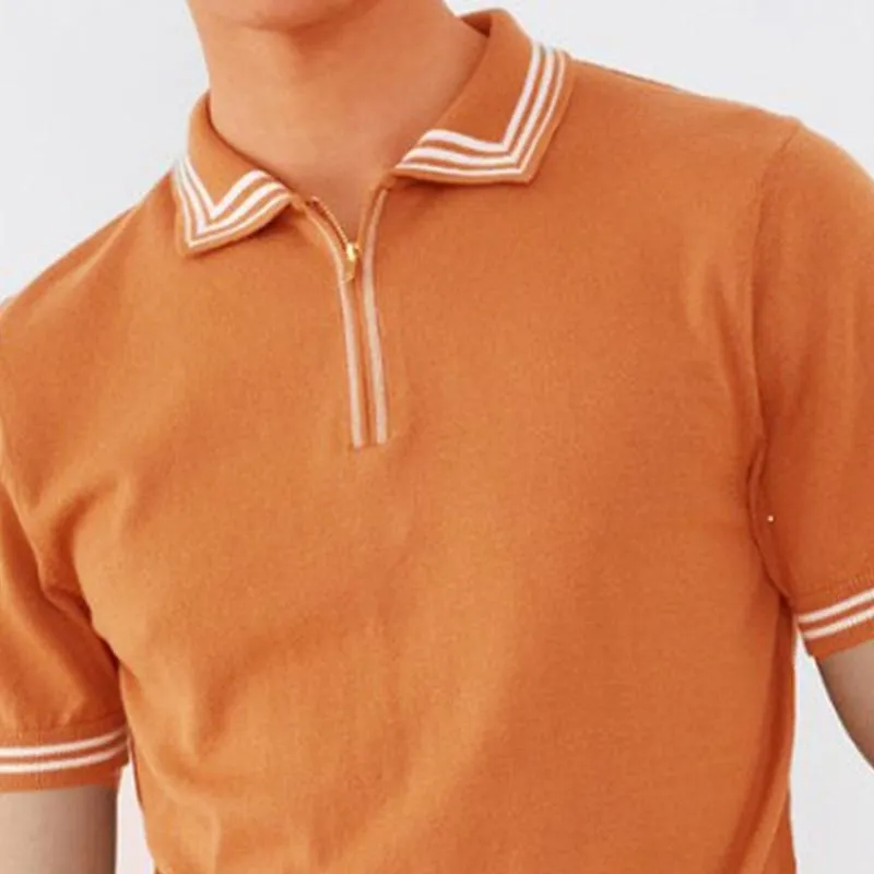 Men's Solid Color Knitted Zipper Lapel Short-Sleeved Polo Shirt 55025278Y sold by Manly product image thumbnail 4