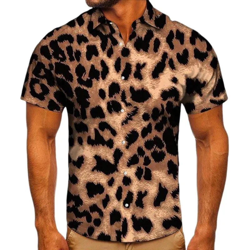 Men's Leopard Graphic Lapel Short Sleeve Casual Shirt 64606141Z sold by Manly