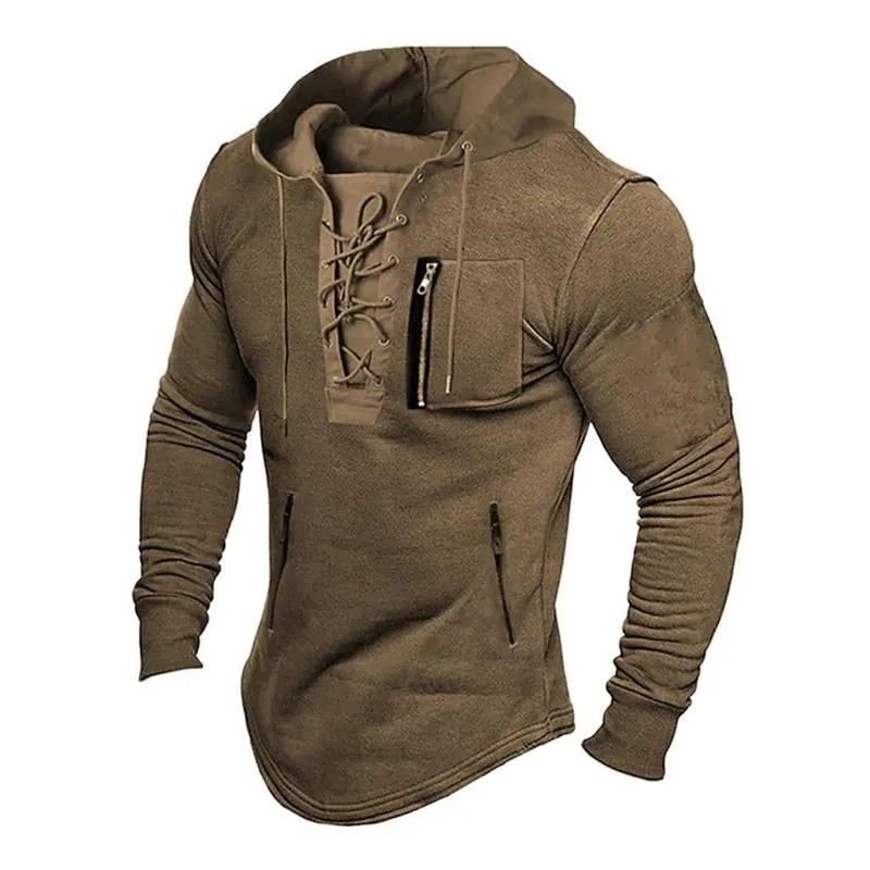 Men's Casual Solid Color Lace-Up Multi-pocket Pullover Hoodie 36766275M sold by Manly product image thumbnail 2