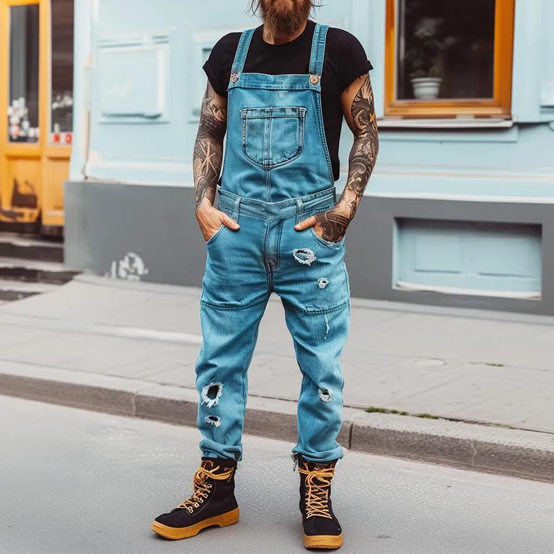 Men's Vintage Denim Ripped Pocket Overalls 47722855TO sold by Manly product image thumbnail 2