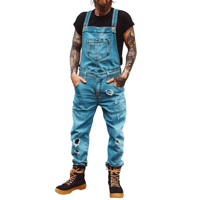 Men's Vintage Denim Ripped Pocket Overalls 47722855TO sold by Manly