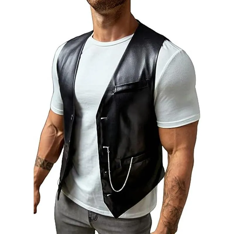 Men's Casual Solid Color Leather Vest 40797351Y sold by Manly
