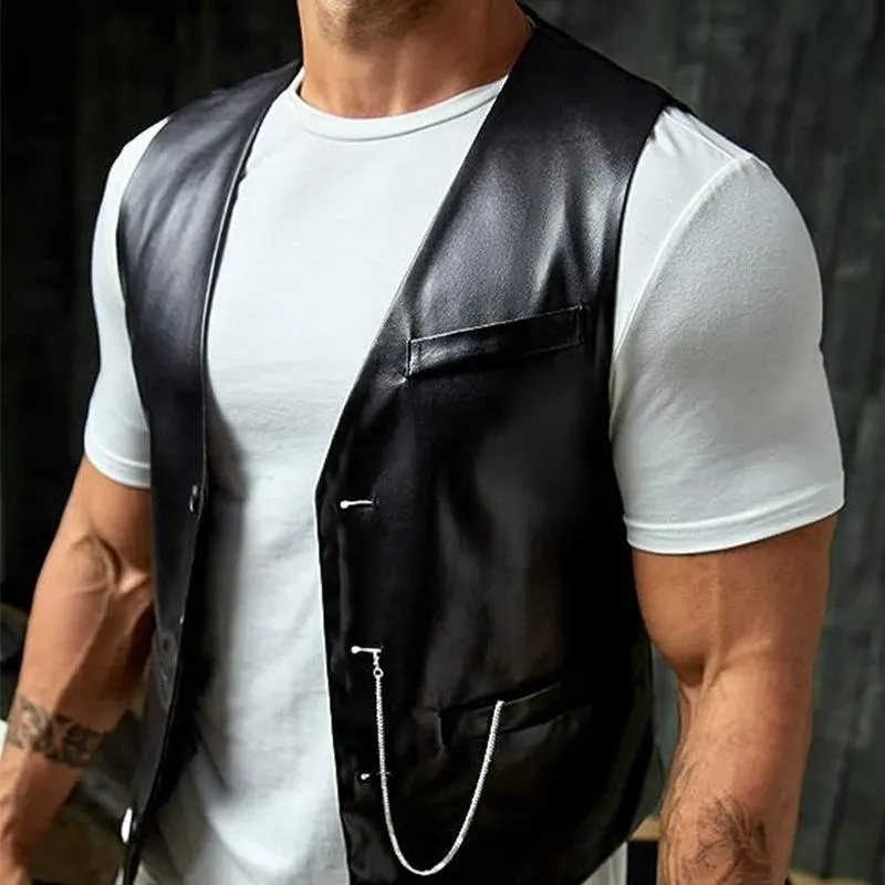 Men's Casual Solid Color Leather Vest 40797351Y sold by Manly product image thumbnail 5