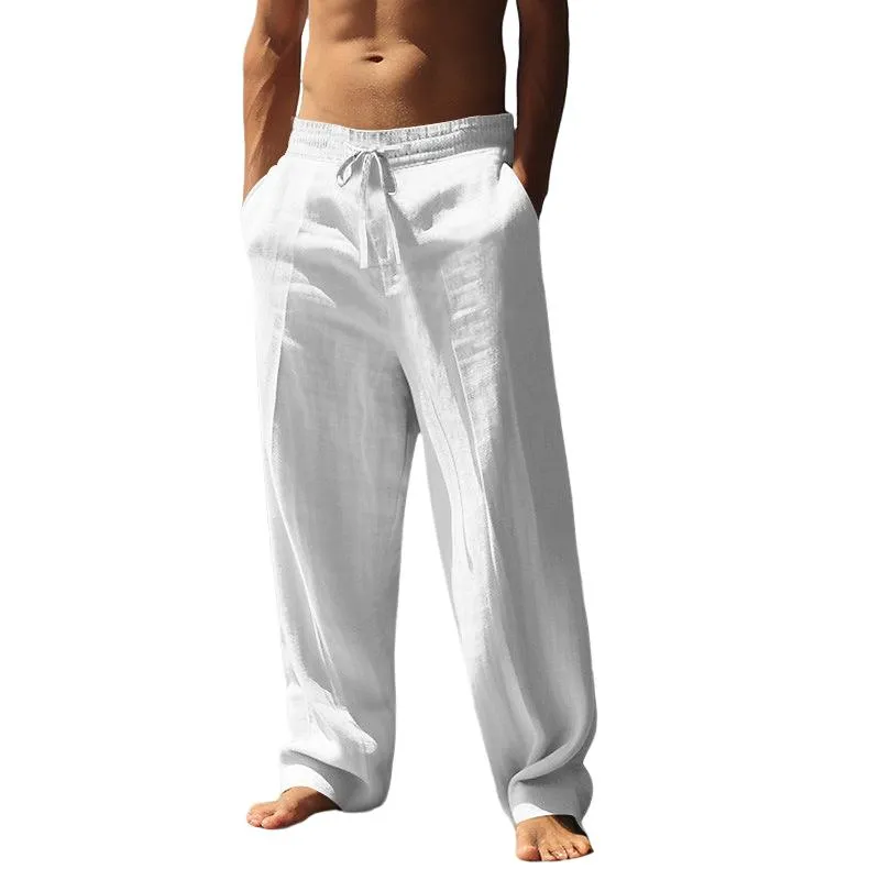Men's Solid Cotton And Linen Elastic Waist Casual Pants 21882170Z sold by Manly