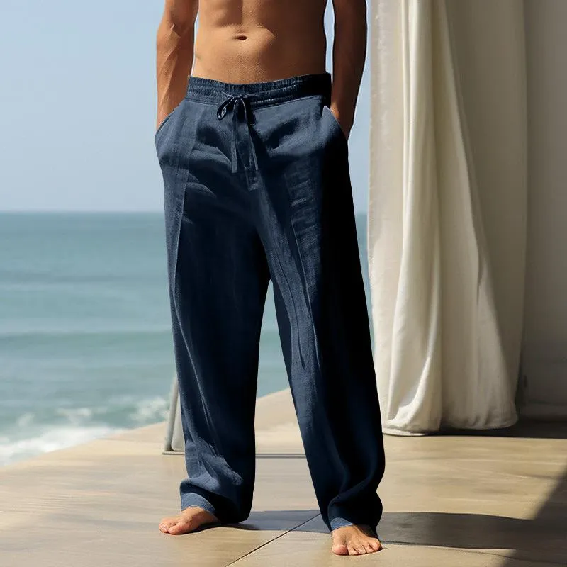 Men's Solid Cotton And Linen Elastic Waist Casual Pants 21882170Z sold by Manly product image thumbnail 3
