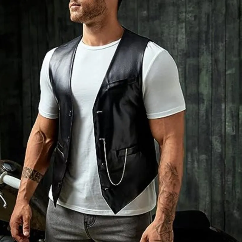 Men's Casual Solid Color Leather Vest 40797351Y sold by Manly product image thumbnail 3