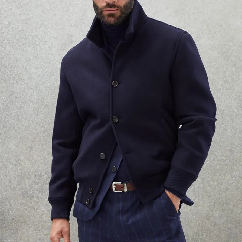 Men's Casual Stand Collar Wool Blend Single Breasted Bomber Jacket 01641811M sold by Manly product image thumbnail 3