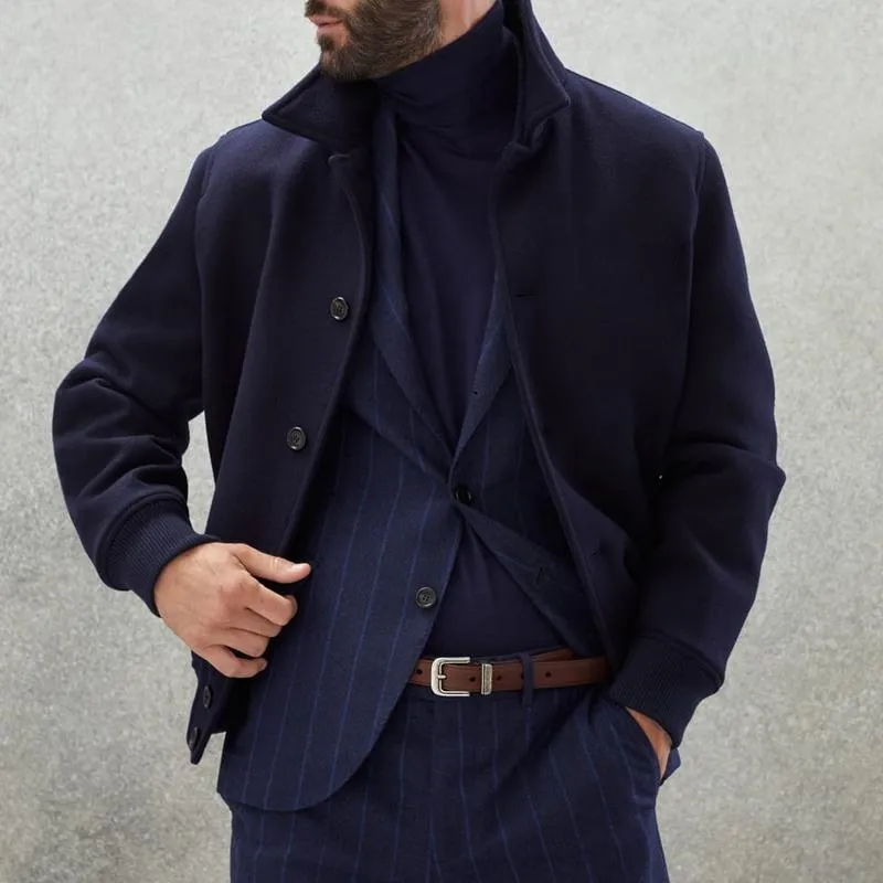 Men's Casual Stand Collar Wool Blend Single Breasted Bomber Jacket 01641811M sold by Manly product image thumbnail 2