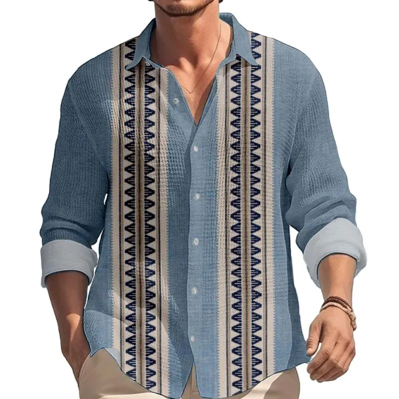 Men's Retro Striped Print Lapel Long Sleeve Shirt 43606082X sold by Manly