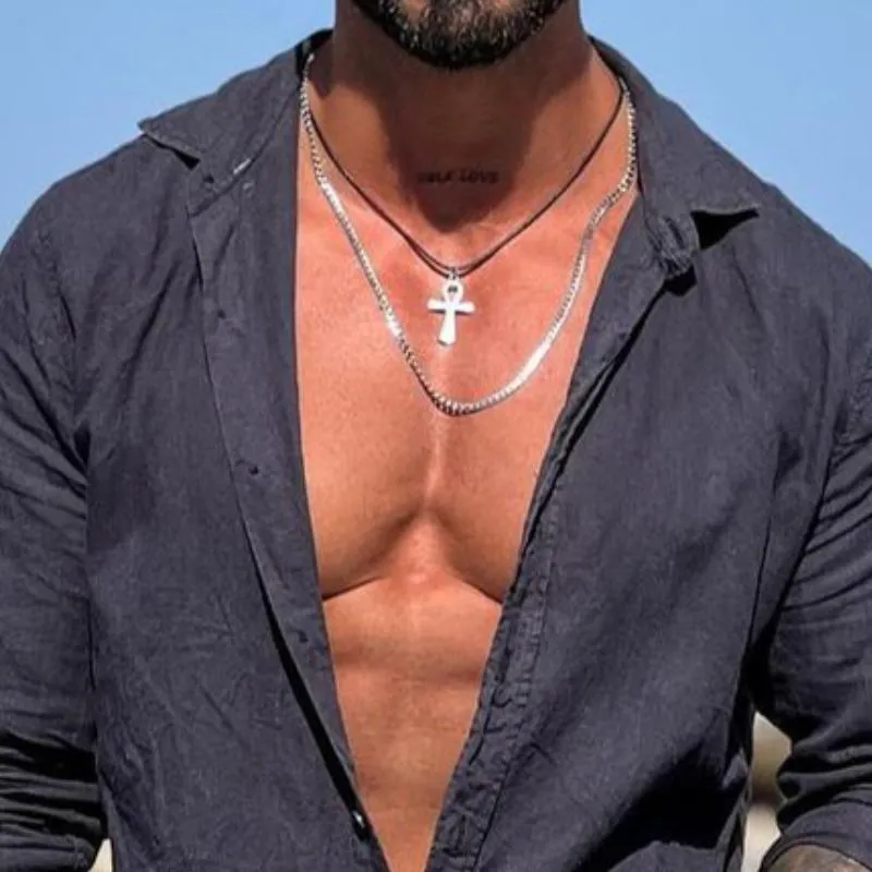 Men's Vintage Casual Solid Lapel Shirt 03596760TO sold by Manly product image thumbnail 3