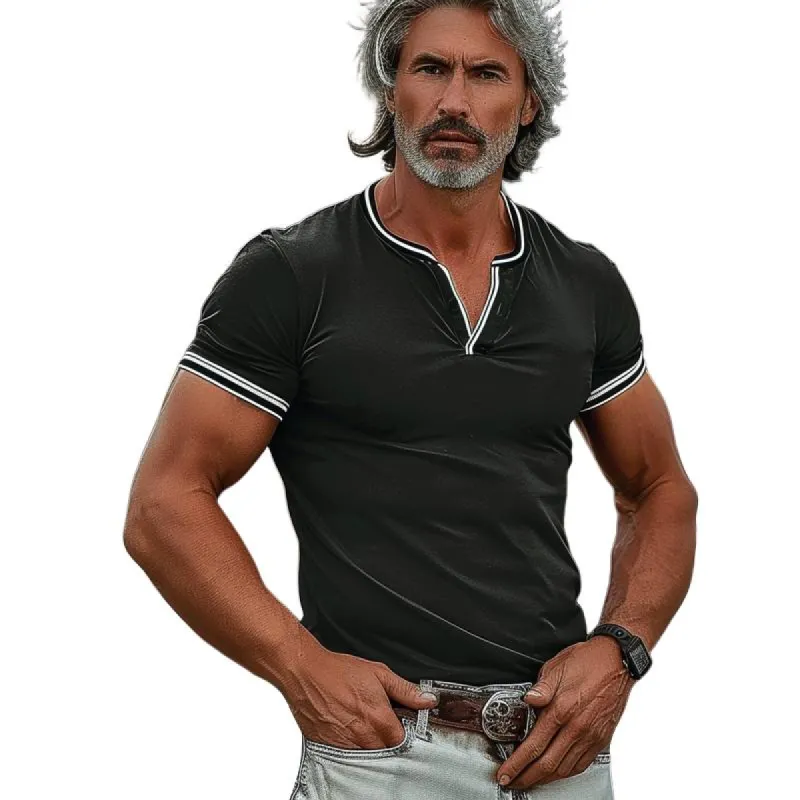 Men's Colorblock V-neck Slim Fit Short Sleeve T-shirt 10658763Y sold by Manly