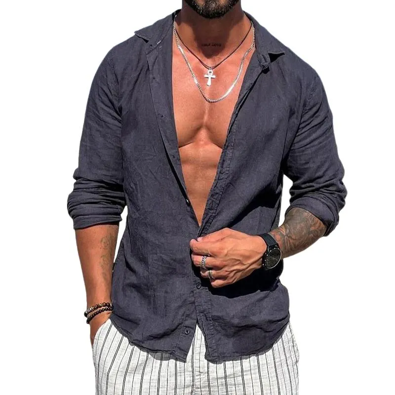 Men's Vintage Casual Solid Lapel Shirt 03596760TO sold by Manly