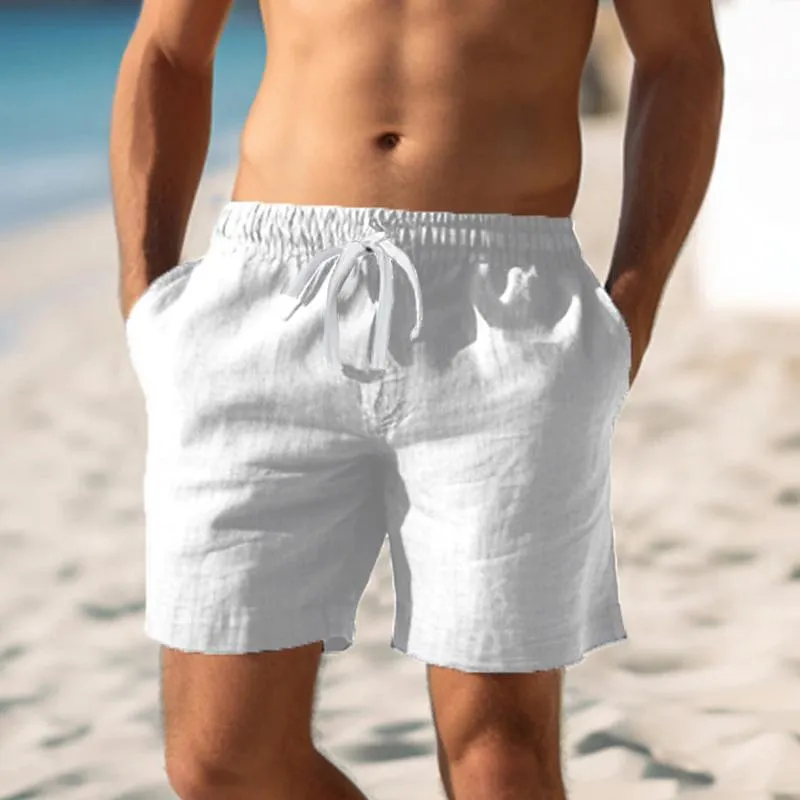 Men's Casual Cotton Linen Drawstring Elastic Waist Breathable Shorts 07747727M sold by Manly product image thumbnail 3