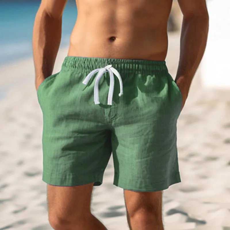 Men's Casual Cotton Linen Drawstring Elastic Waist Breathable Shorts 07747727M sold by Manly product image thumbnail 2