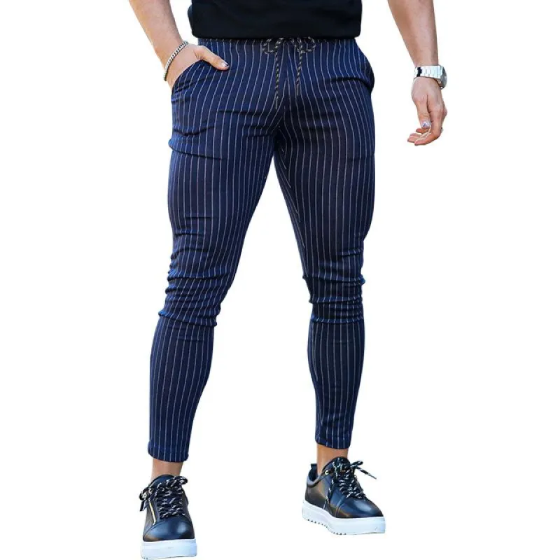Mens Striped Drawstring Waist Slim Pencil Pants 33694968Z sold by Manly