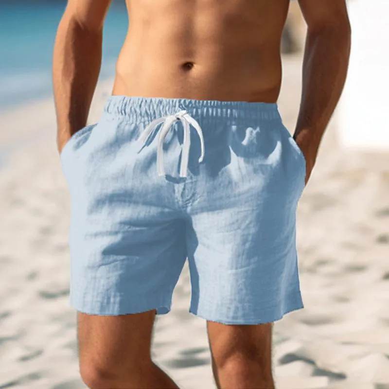 Men's Casual Cotton Linen Drawstring Elastic Waist Breathable Shorts 07747727M sold by Manly product image thumbnail 4