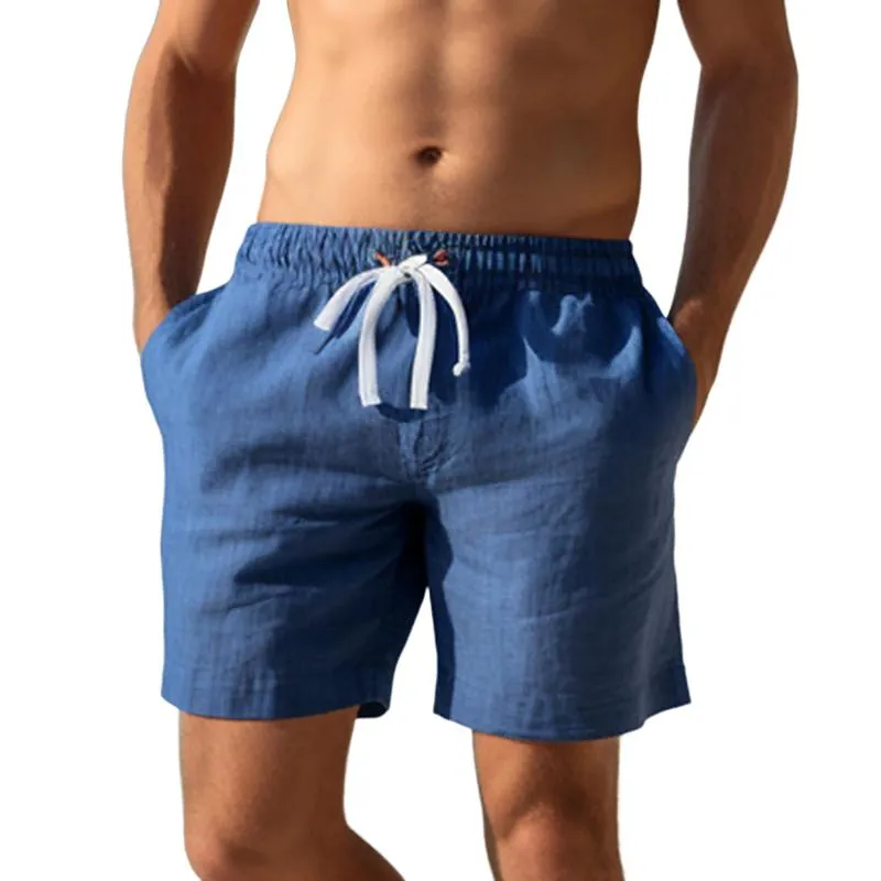 Men's Casual Cotton Linen Drawstring Elastic Waist Breathable Shorts 07747727M sold by Manly