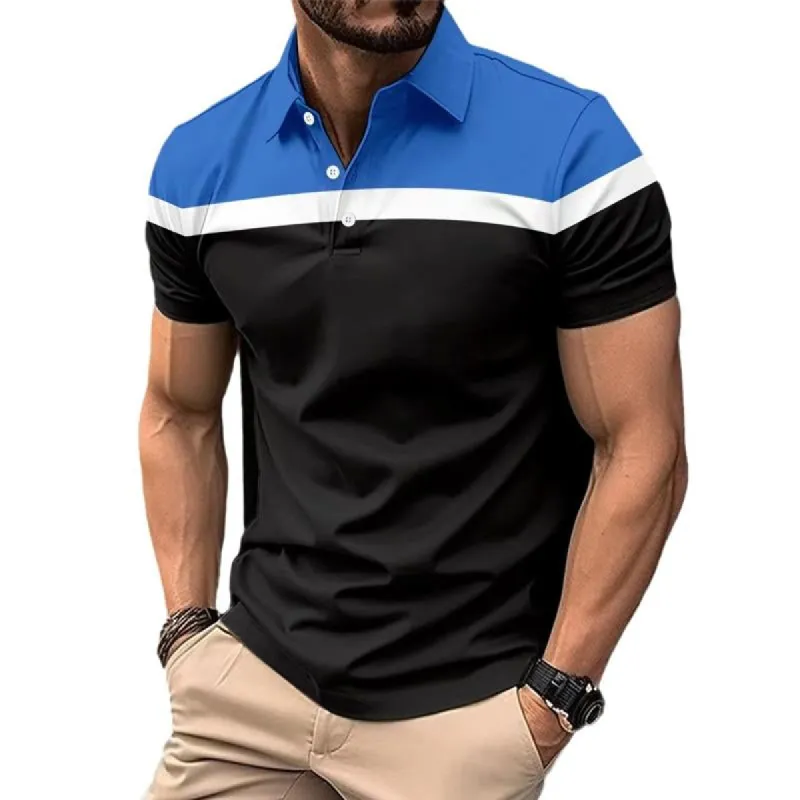 Men's Casual Color Block Printed Short Sleeve Polo Shirt 73360566Y sold by Manly
