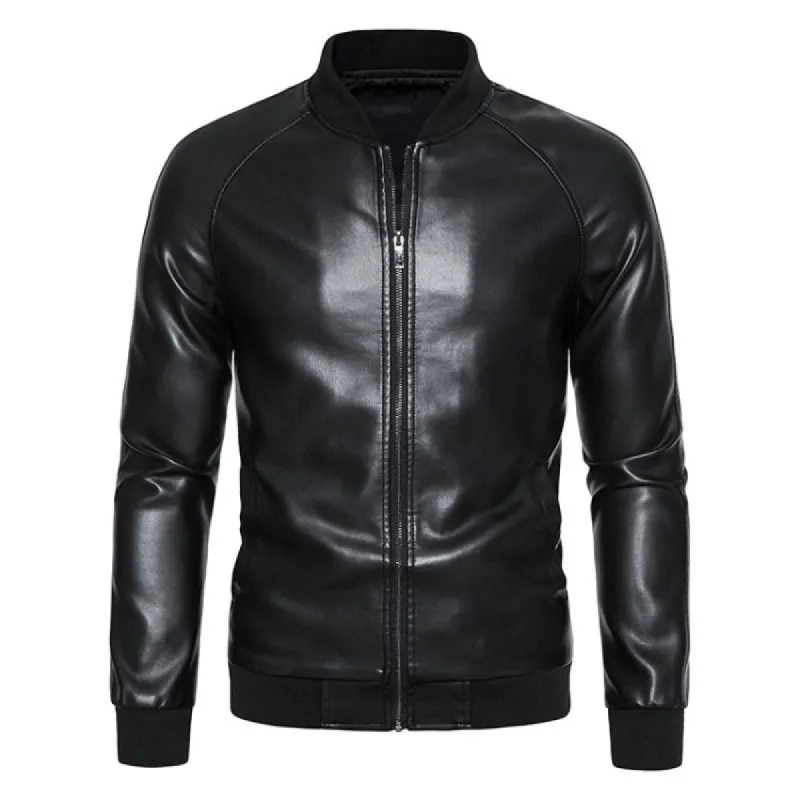 Men's Vintage Stand Collar Moto Leather Jacket 45421408M sold by Manly