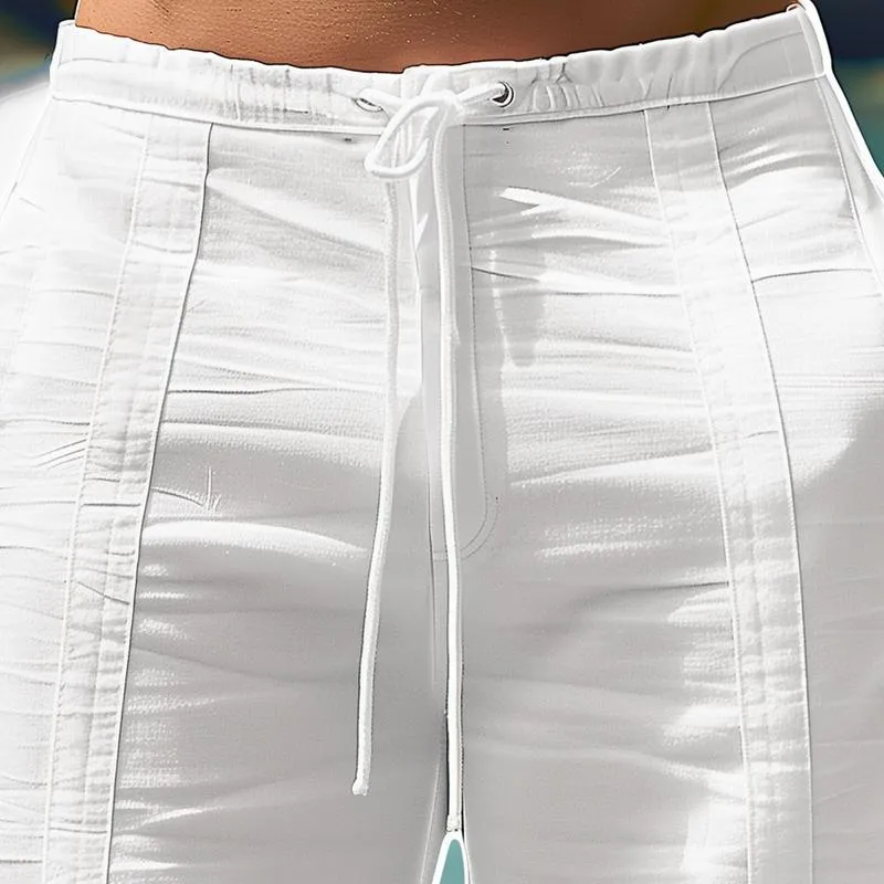 Men's Solid Cotton And Linen Elastic Waist Casual Shorts 87941213Z sold by Manly product image thumbnail 3