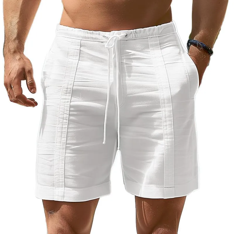 Men's Solid Cotton And Linen Elastic Waist Casual Shorts 87941213Z sold by Manly