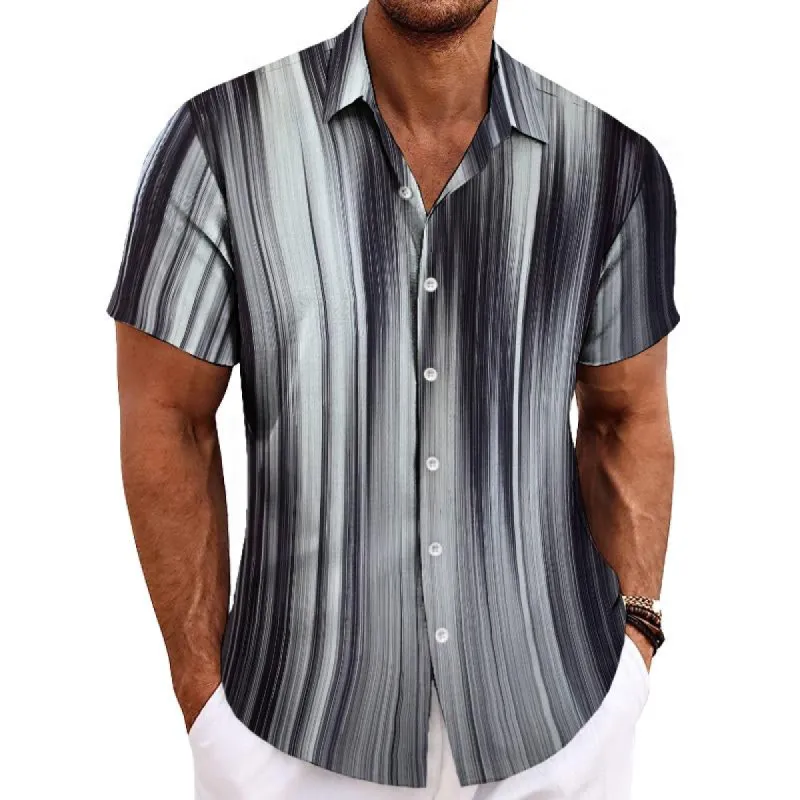Men's Casual Gradient Ray Lapel Short Sleeve Shirt 28690569TO sold by Manly