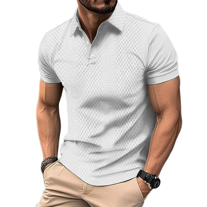 Men's Casual Jacquard Solid Color Polo Shirt 96391296TO sold by Manly