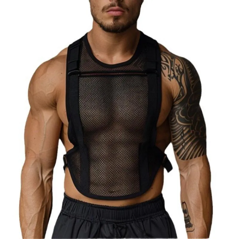 Men's Sexy Transparent Hollow Mesh Short Tank Top 37004462M sold by Manly