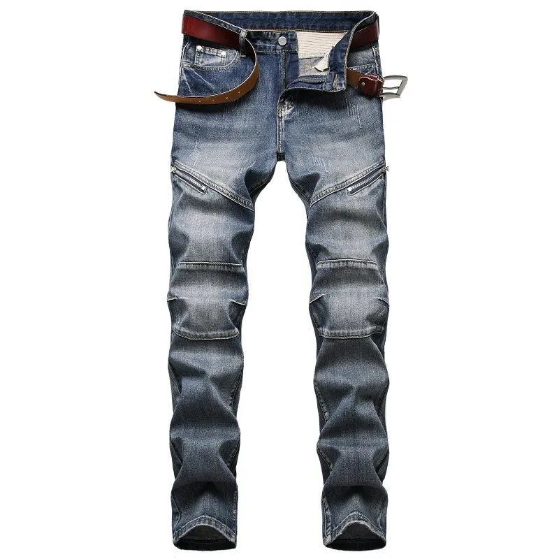 Men's Fashion Distressed Zip Decor Slim Jeans 87878604Z sold by Manly