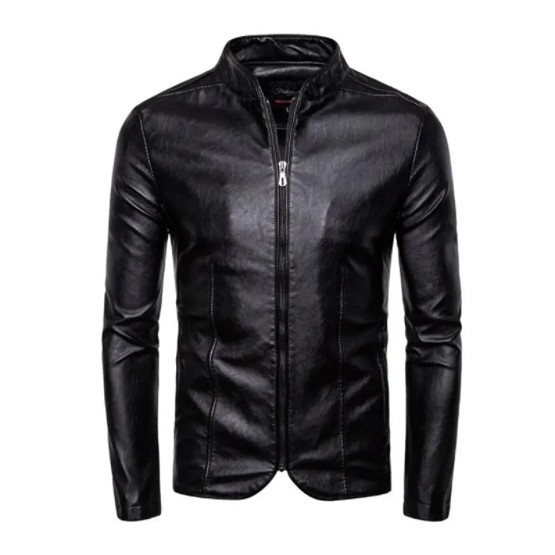 Men's Casual Motorcycle Stand Collar Leather Jacket 94684881M sold by Manly