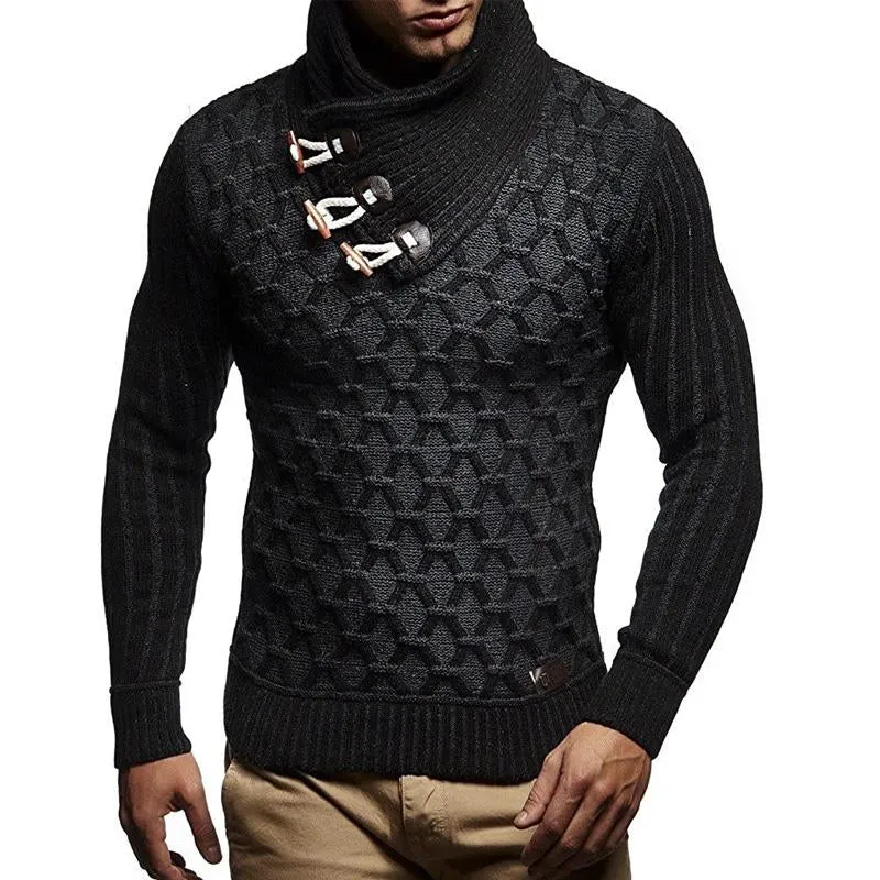 Men's Leather Button Turtleneck Knit Pullover Sweater 92872759X sold by Manly product image thumbnail 2