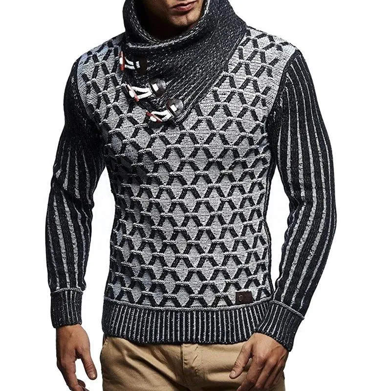 Men's Leather Button Turtleneck Knit Pullover Sweater 92872759X sold by Manly product image thumbnail 3