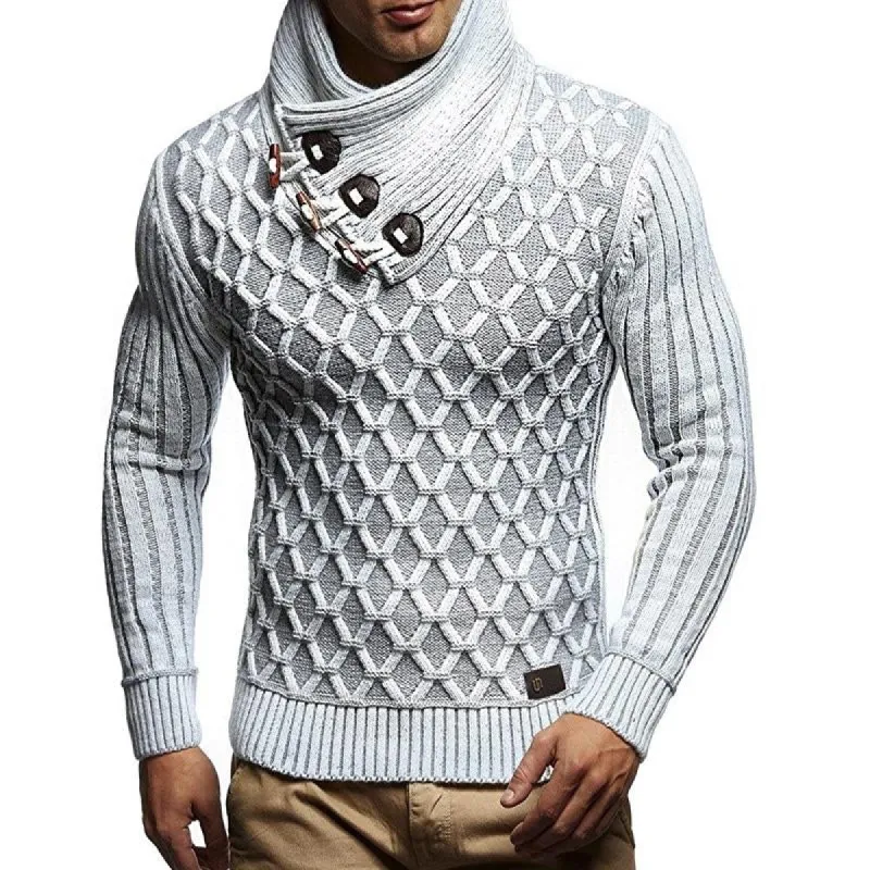 Men's Leather Button Turtleneck Knit Pullover Sweater 92872759X sold by Manly