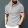 Men's Plaid Stitching Solid Short Sleeve Casual Hoodie 96146987Z sold by Manly