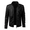 Men's Vintage Patchwork Stand Collar Zipper Leather Biker Jacket 98356078M sold by Manly