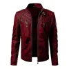 Men's Vintage Patchwork Stand Collar Zipper Leather Biker Jacket 98356078M sold by Manly