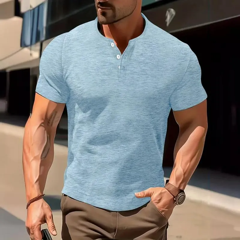 Men's Solid Henley Short Sleeve T-Shirt 28869173Y sold by Manly product image thumbnail 2