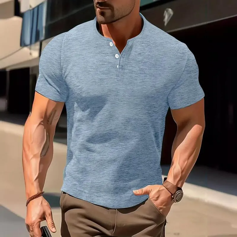 Men's Solid Henley Short Sleeve T-Shirt 28869173Y sold by Manly product image thumbnail 5