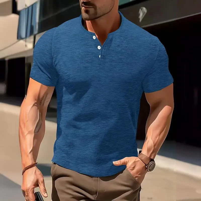 Men's Solid Henley Short Sleeve T-Shirt 28869173Y sold by Manly product image thumbnail 4