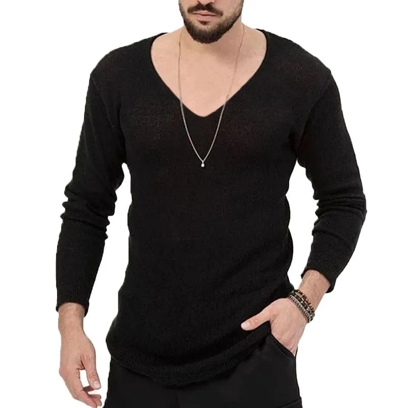 Men's Casual V-Neck Long-Sleeved Thin Long-Sleeved Knitted Sweater 48257908M sold by Manly