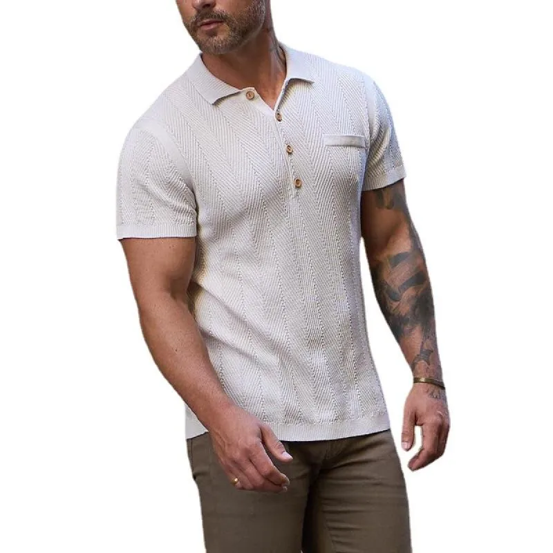 Men's Casual Long Sleeve Solid Color Knitted POLO Shirt 30596385X sold by Manly
