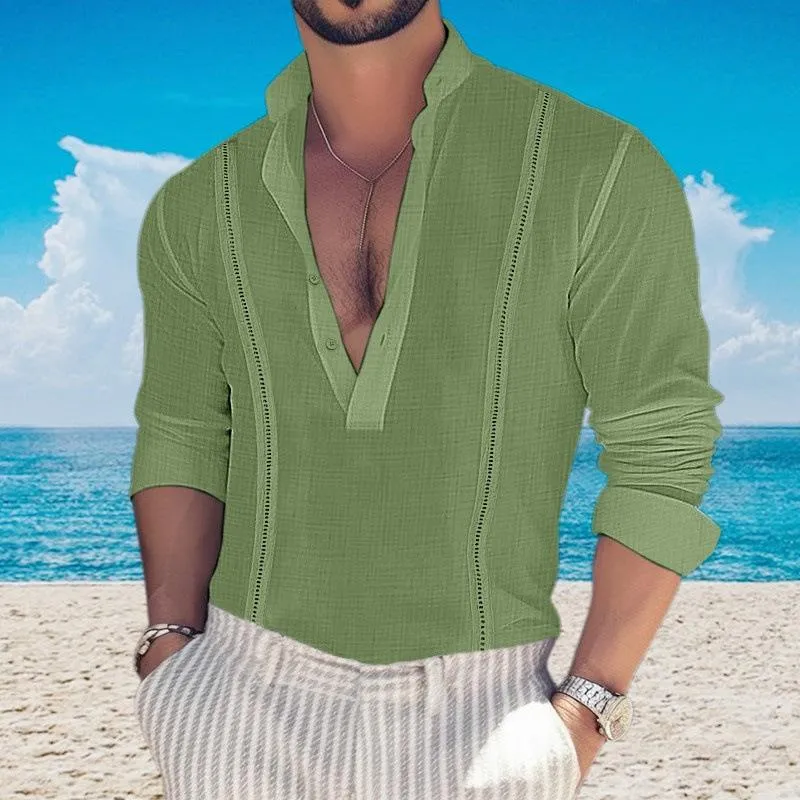 Men's Casual Solid Color Stand Collar Long Sleeve Shirt 21166208Y sold by Manly product image thumbnail 4