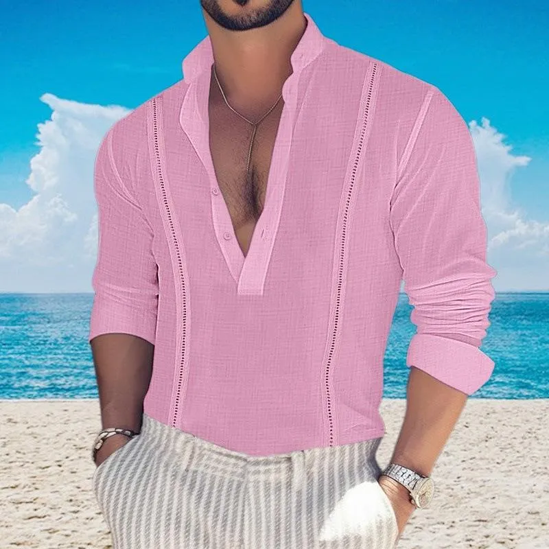 Men's Casual Solid Color Stand Collar Long Sleeve Shirt 21166208Y sold by Manly product image thumbnail 5