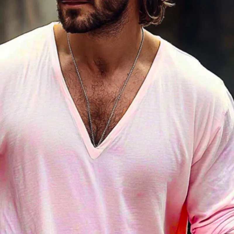 Men's Retro Casual Solid Color V-Neck Long Sleeve T-Shirt 95706063TO sold by Manly product image thumbnail 3