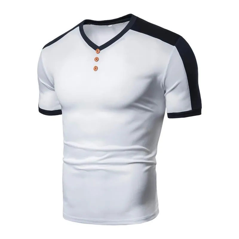 Men's Casual V-Neck Color Block Short Sleeve T-Shirt 96379653M sold by Manly