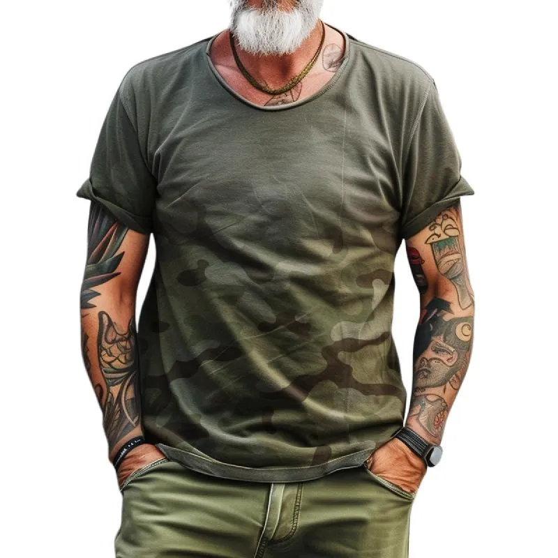 Men's Casual Retro Gradient Camouflage Short-sleeved T-shirt 70375260TO sold by Manly