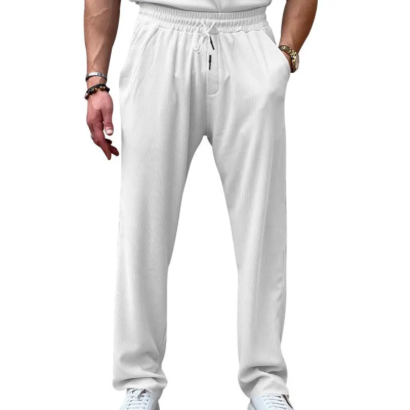 Men's Solid Color Corduroy Elastic Waist Straight Casual Pants 56172797Z sold by Manly